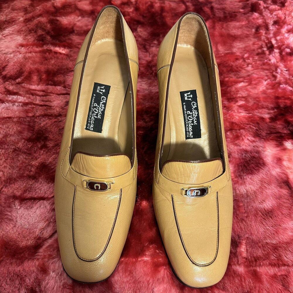 Vintage Chateau D’orleans Maria Quiteria Rio Leather Womens Heel Loafers Tan 9
